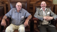 Pretty pleased: Looking like cats who got the cream, Jim Campbell and Ross Cottle. It was said Mr Campbell had a relative (an uncle) who was once on the old Wellington Harbour Board. Mr Campbell decided to try out his uncle’s seat!