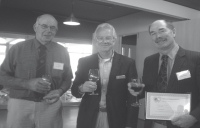 L to R: Jim Campbell, Patron and past president, Gus van de Roer, Nikau Foundation trustee, and Ross Cottle President accepting grant for Wairio Wetlands from Nikau Foundation.